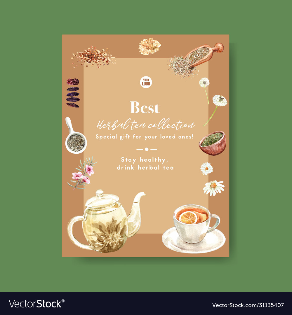 Herbal tea poster design with corn tea bowl tea Vector Image