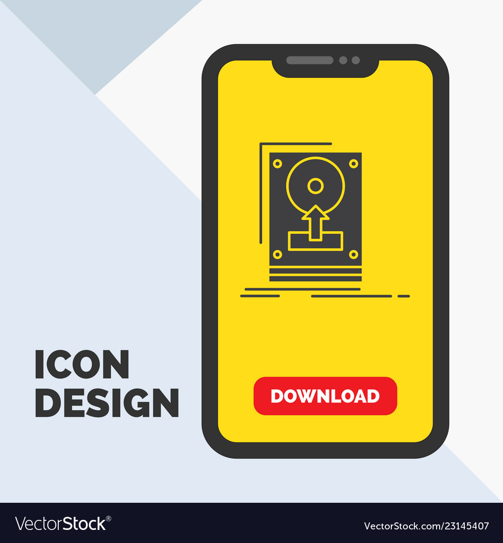 Install drive hdd save upload glyph icon vector image Install drive hdd save upload glyph icon