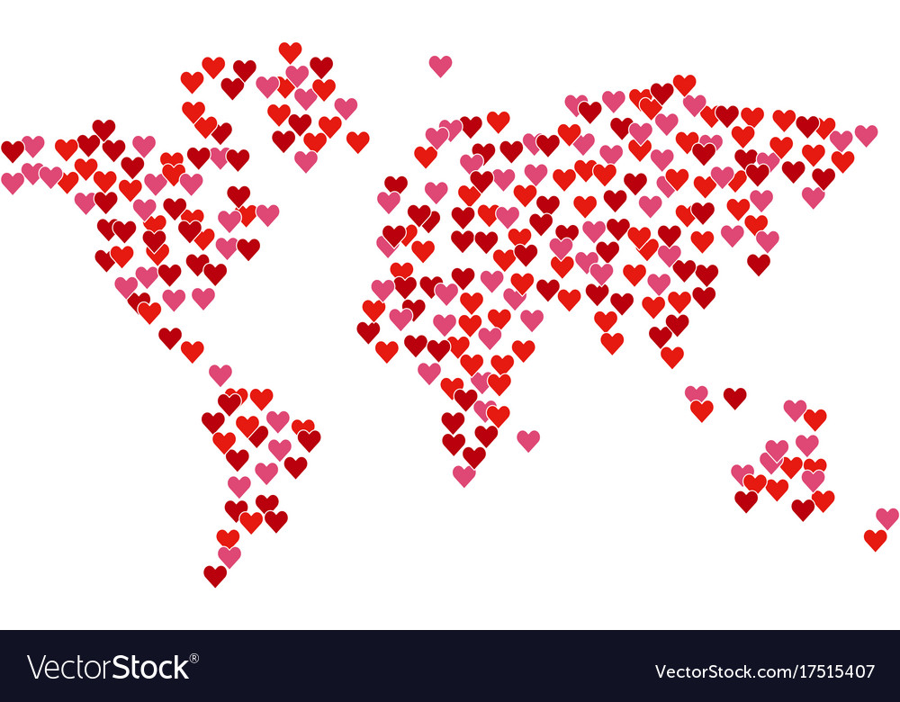 Map of the world created from red hearts