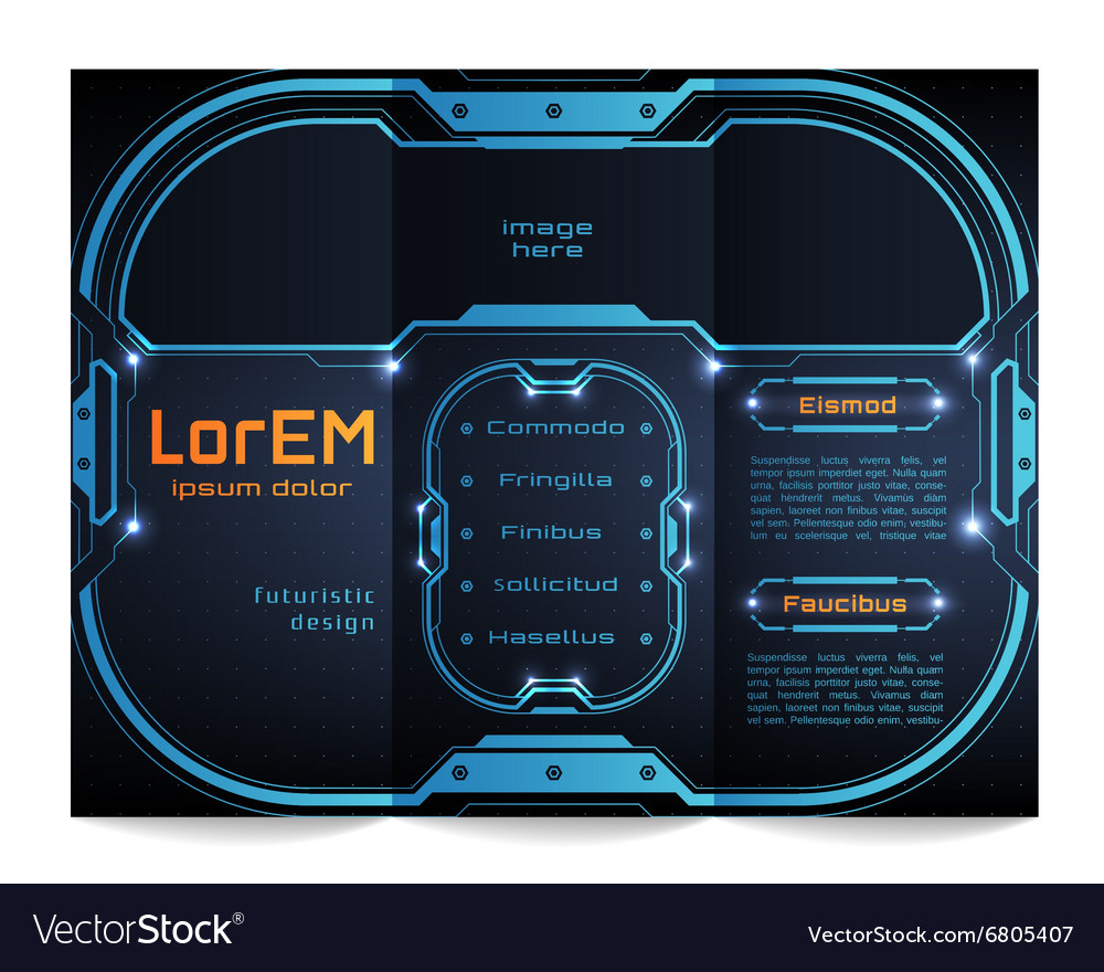 Tri-fold brochure template futuristic hud Vector Image