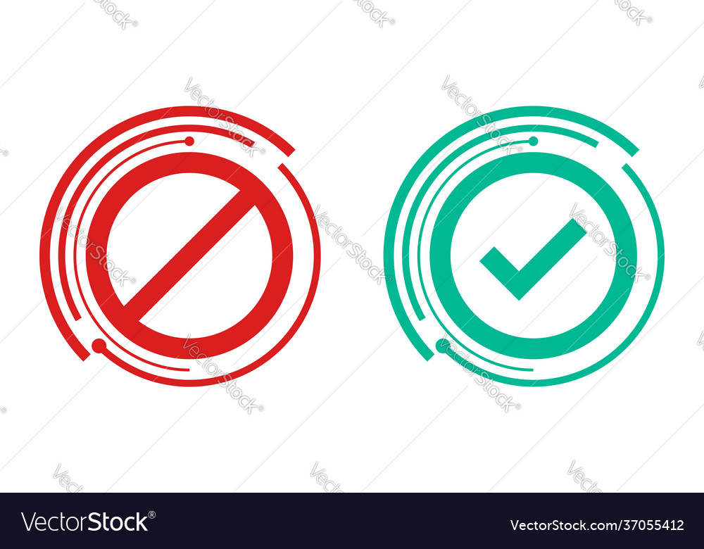 Check and wrong icons in futuristic style vector image Check and wrong icons in futuristic style