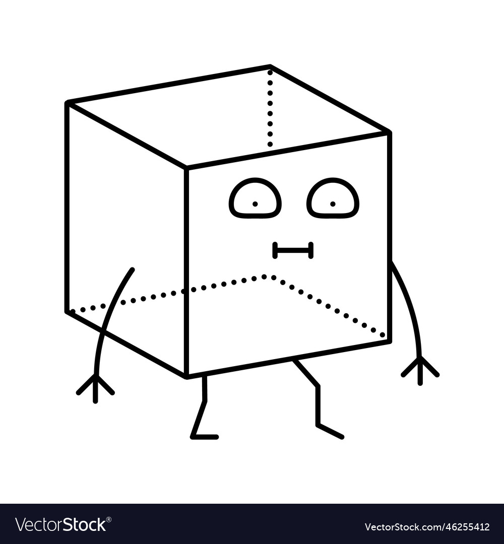 Cube geometric shape character line icon vector image Cube geometric shape character line icon