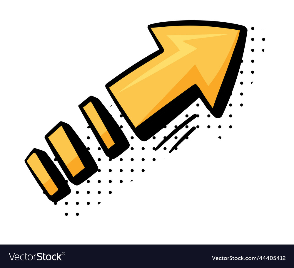 Curved yellow arrow with pointed end and dots vector image Curved yellow arrow with pointed end and dots