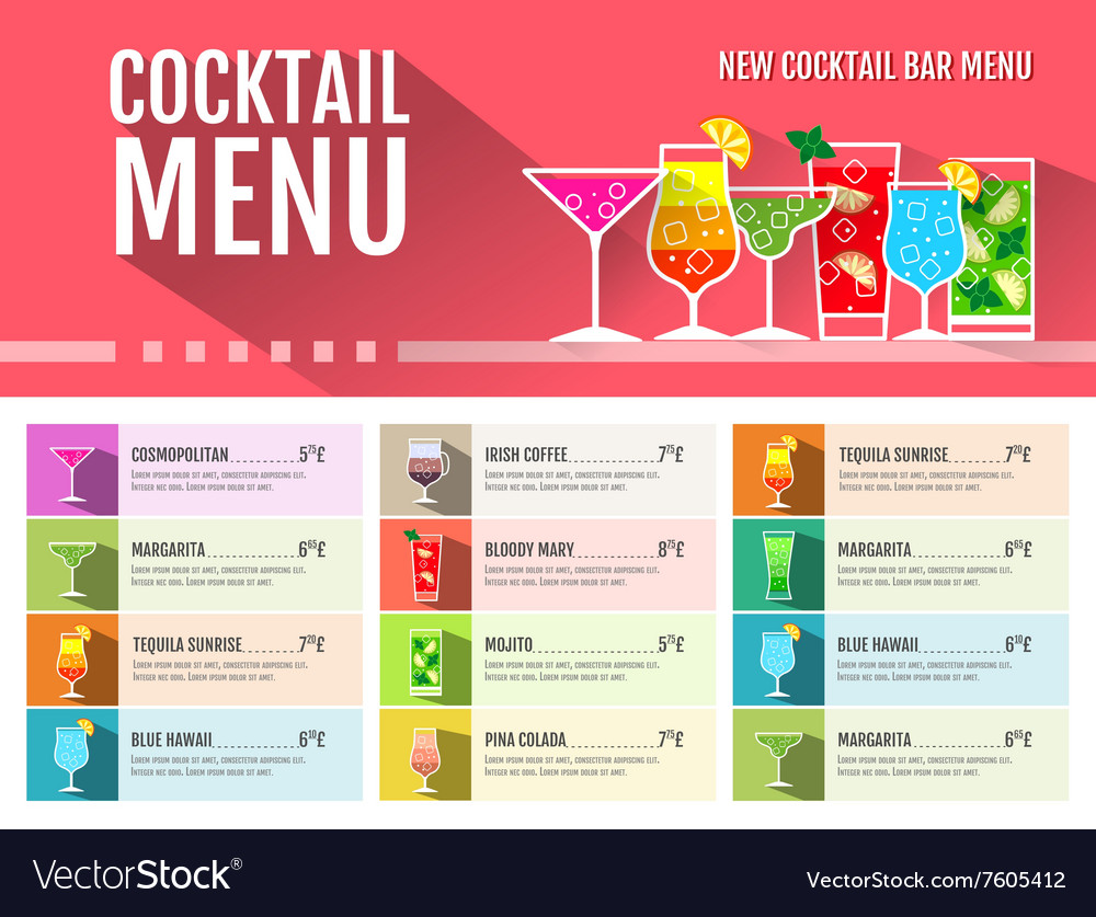 Flat style cocktail menu design Royalty Free Vector Image