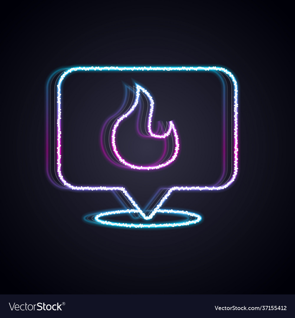 Glowing neon line map pointer with fire flame icon vector image Glowing neon line map pointer with fire flame icon