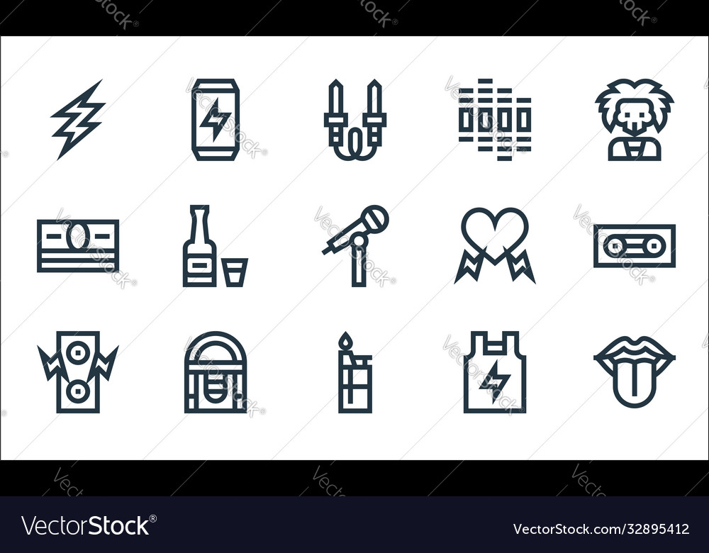 Rock and roll line icons linear set quality
