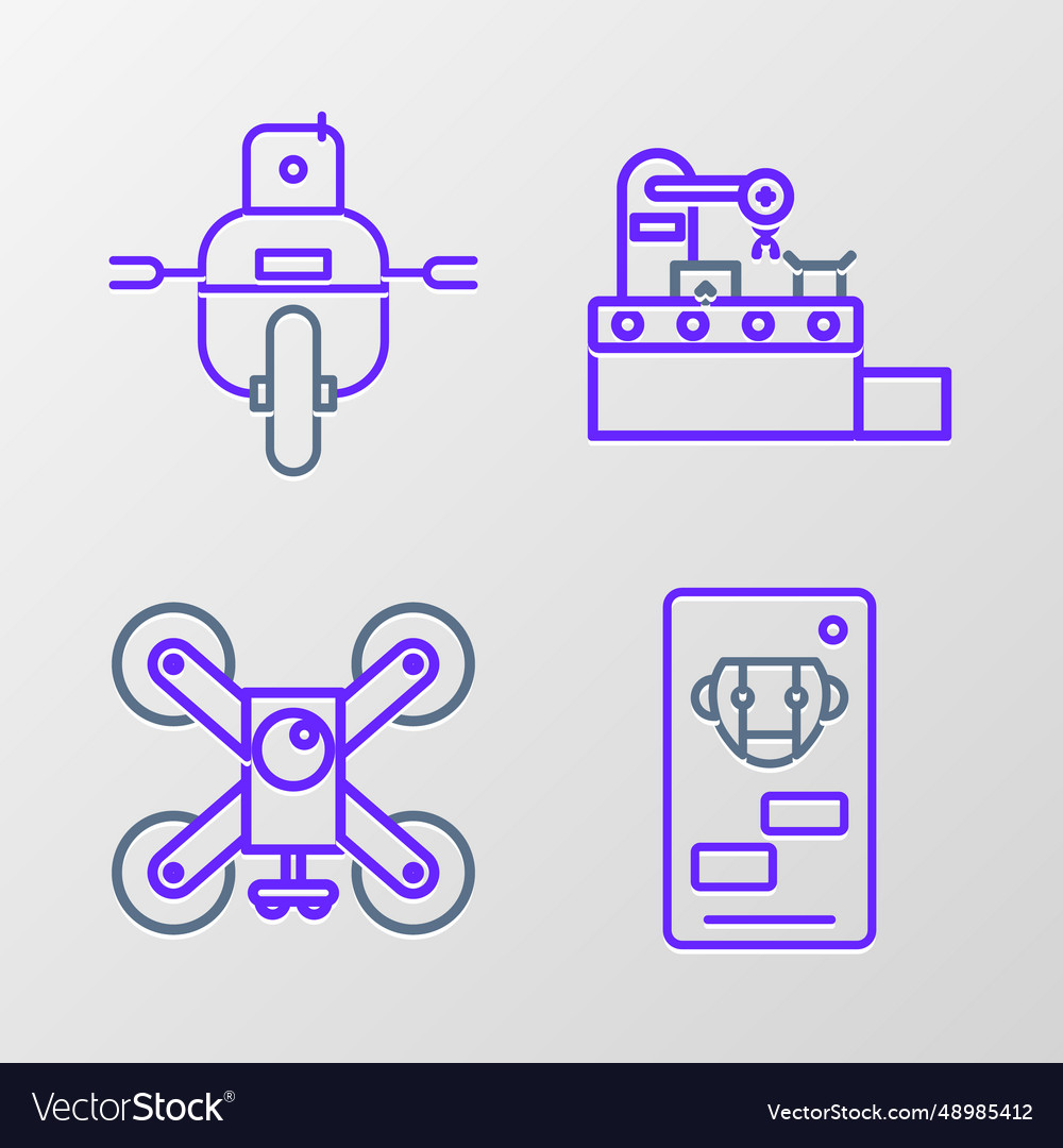 Set line bot drone flying with action camera vector image Set line bot drone flying with action camera