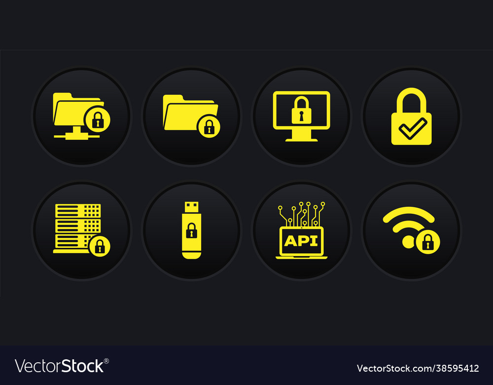 Set server security with lock and check mark vector image Set server security with lock and check mark