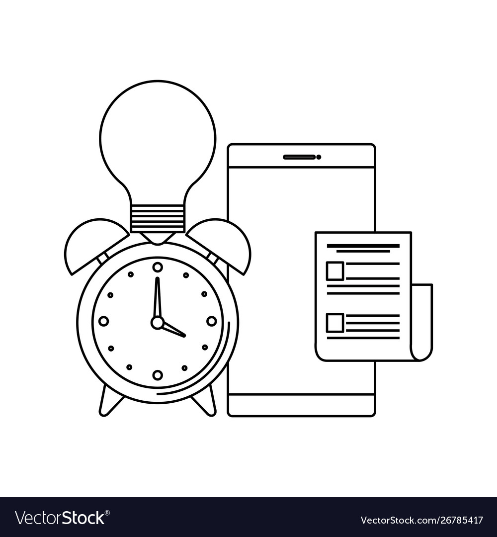 Alarm clock with smartphone device vector image Alarm clock with smartphone device