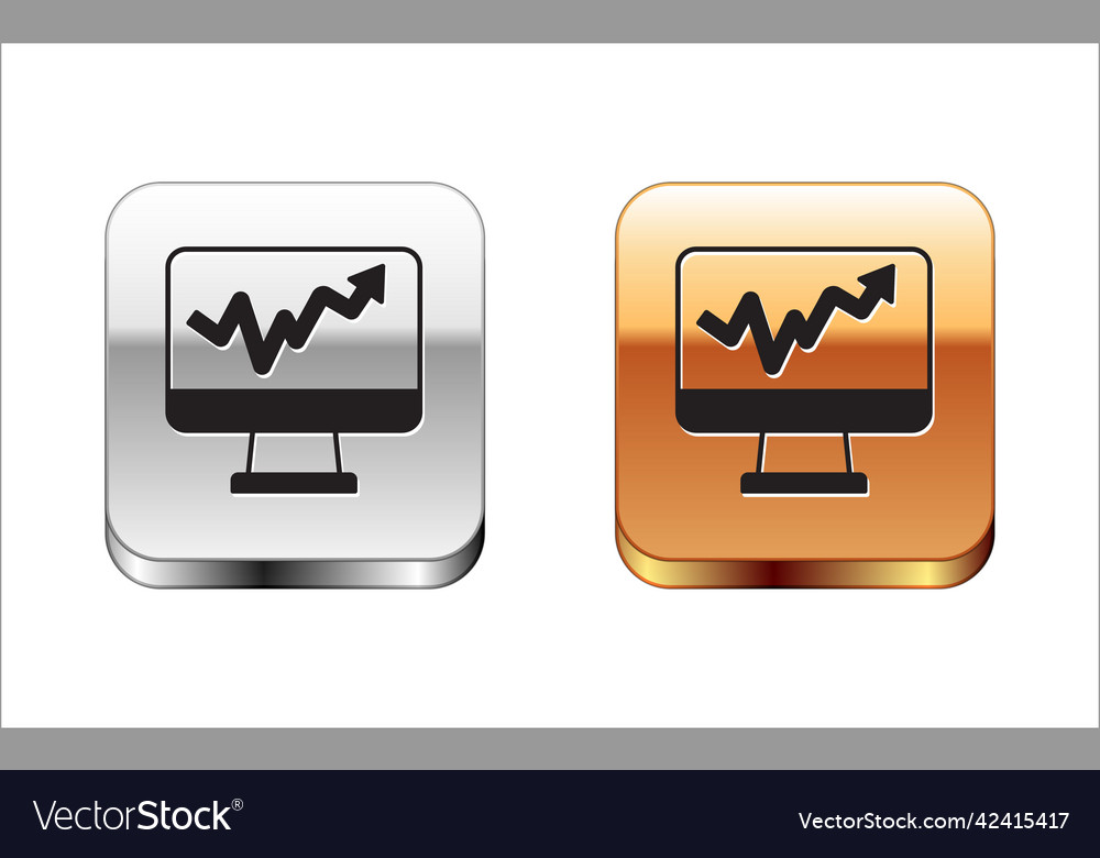 Black computer monitor with graph chart icon vector image Black computer monitor with graph chart icon