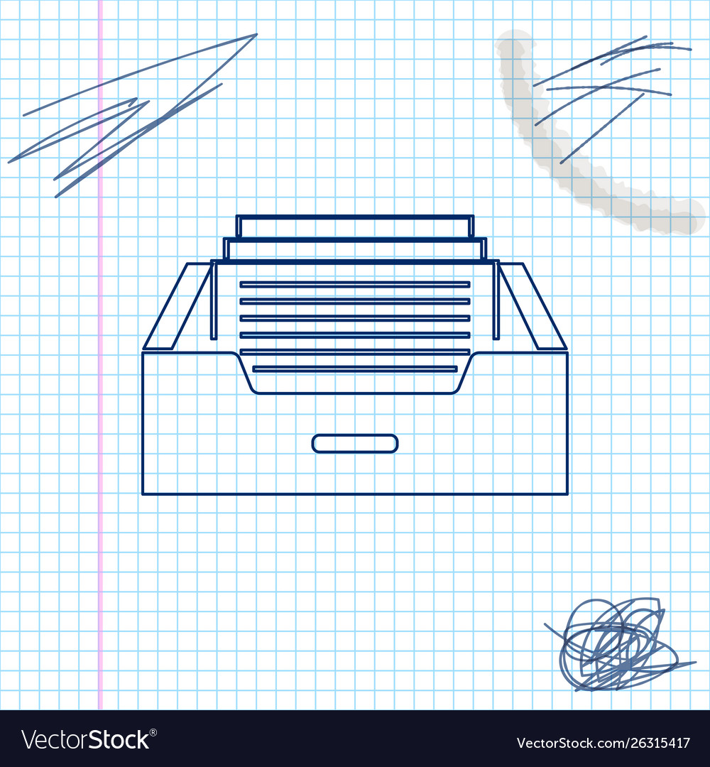 Drawer with documents line sketch icon isolated vector image Drawer with documents line sketch icon isolated