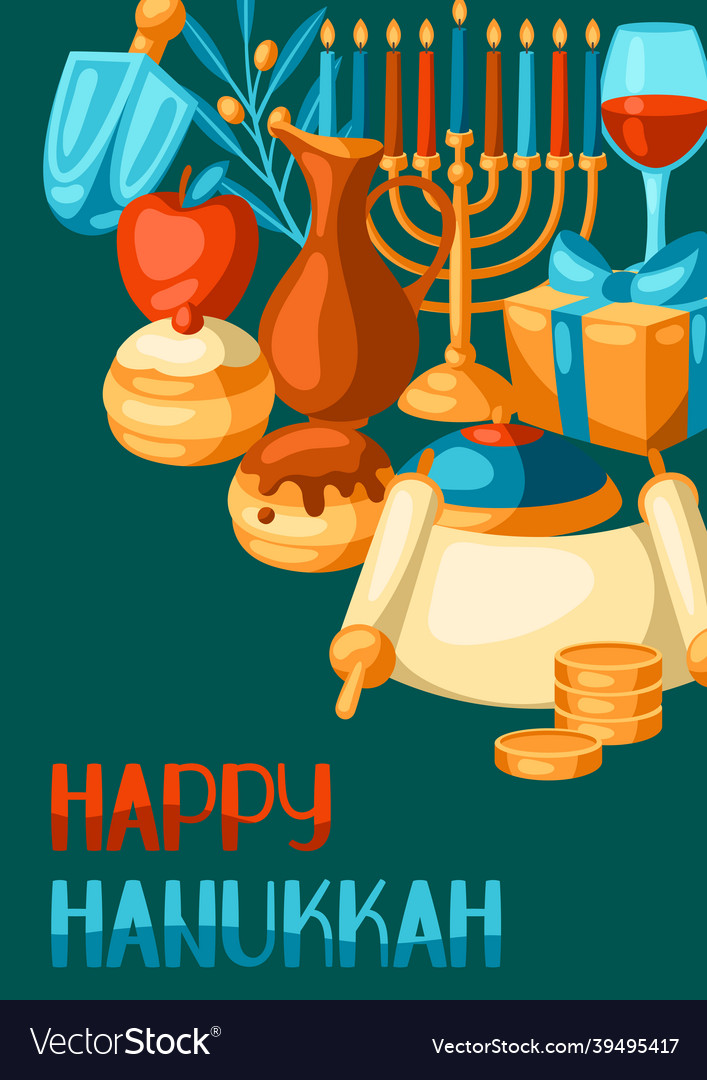 Happy hanukkah background with religious symbols Vector Image