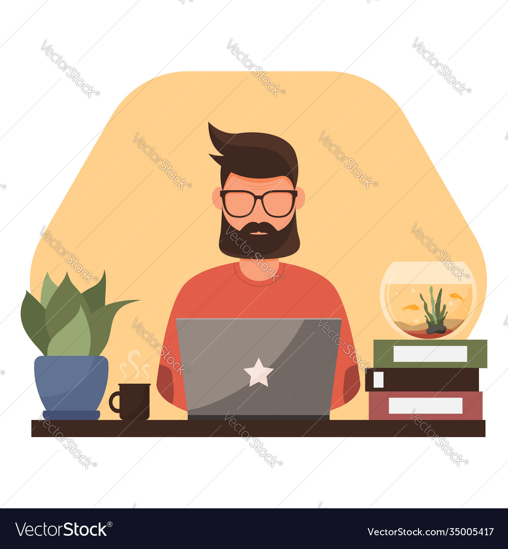Man working remotely from home vector image Man working remotely from home