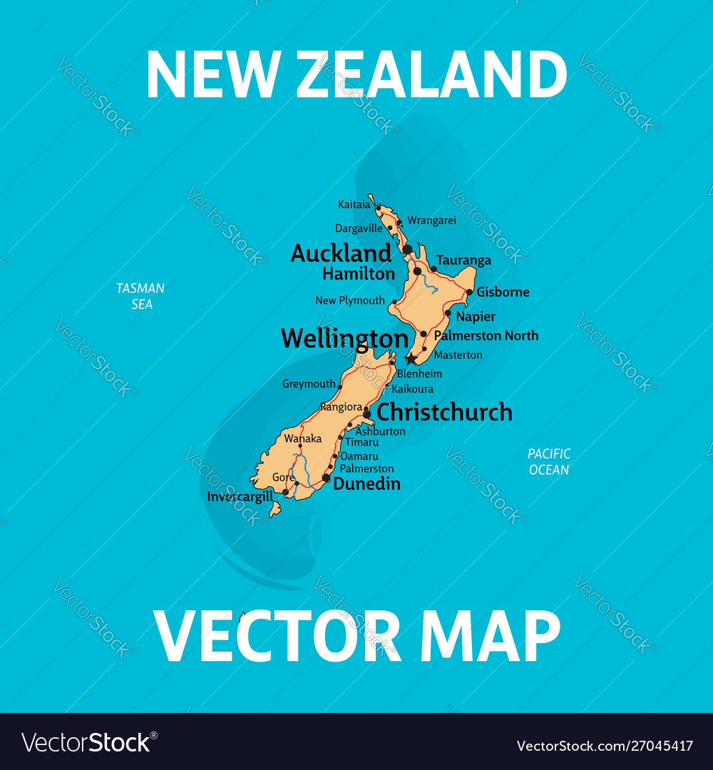 New Zealand Rivers Map Map New Zealand With Cities Rivers And Roads Vector Image