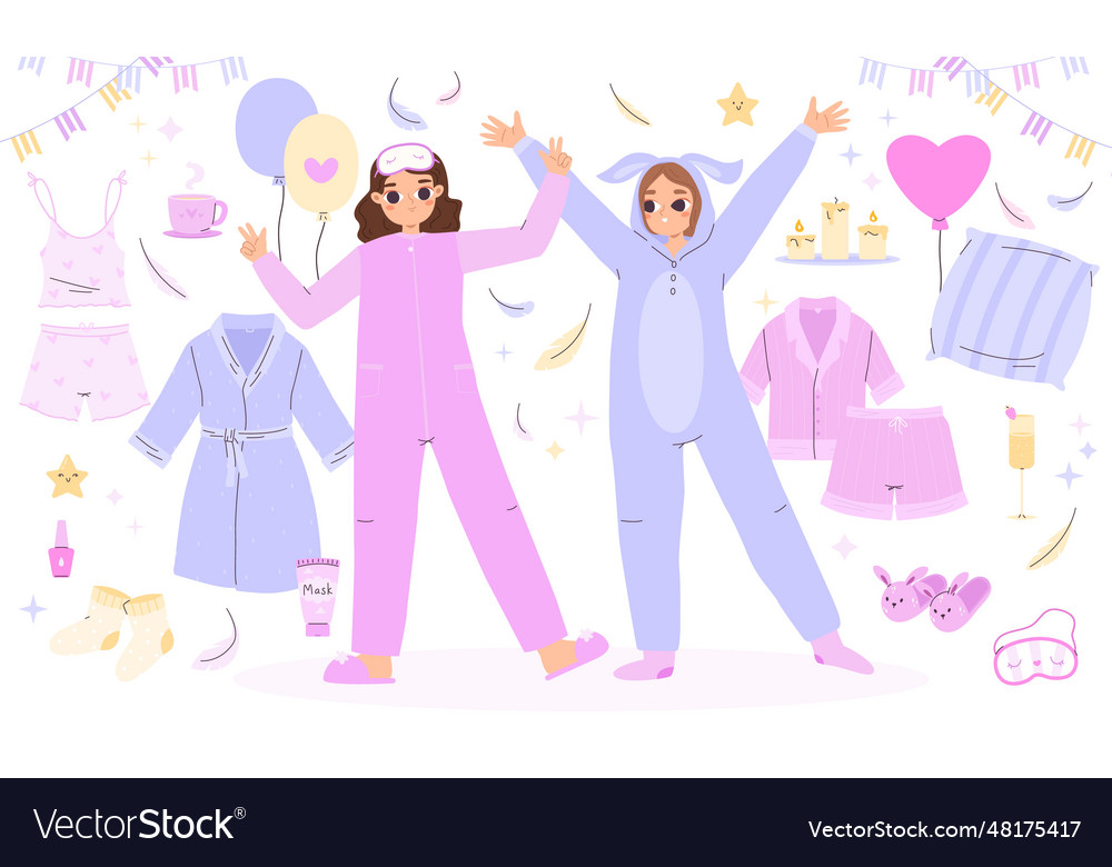 Pajama Party Elements Girls Wear Bedtime Costumes Vector Image