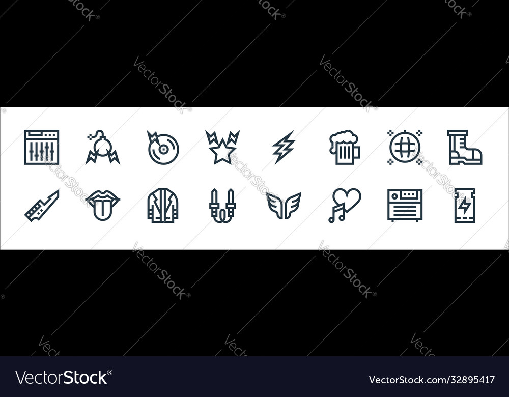 Rock and roll line icons linear set quality vector image Rock and roll line icons linear set quality