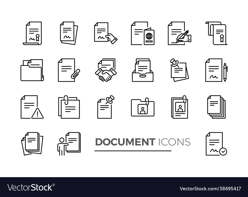 Simple set documents related line icons