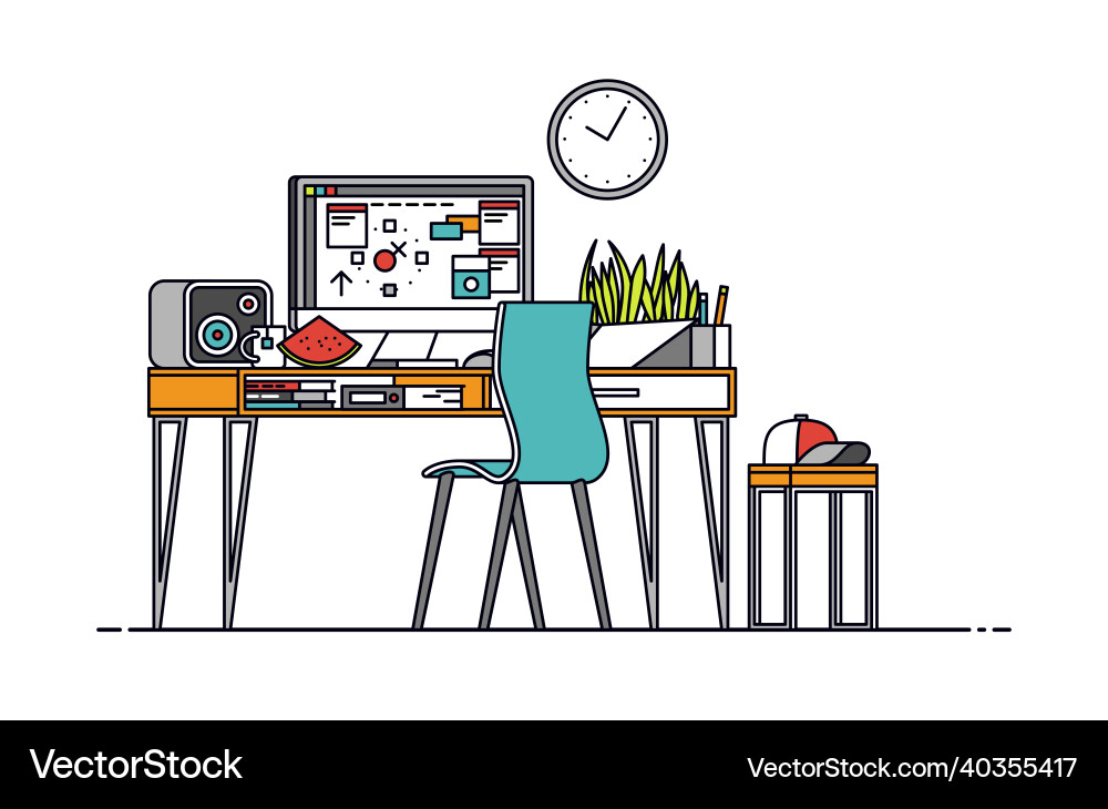 Thin line workplace Royalty Free Vector Image - VectorStock