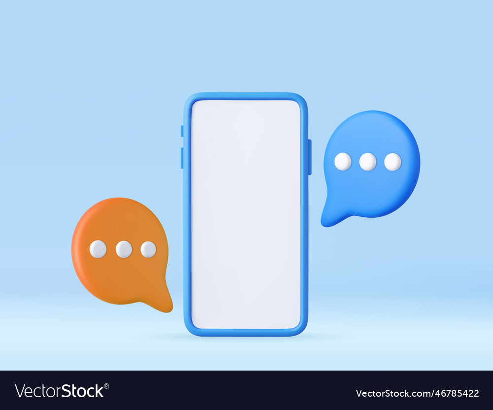 3d render smartphone with floating chat vector image 3d render smartphone with floating chat