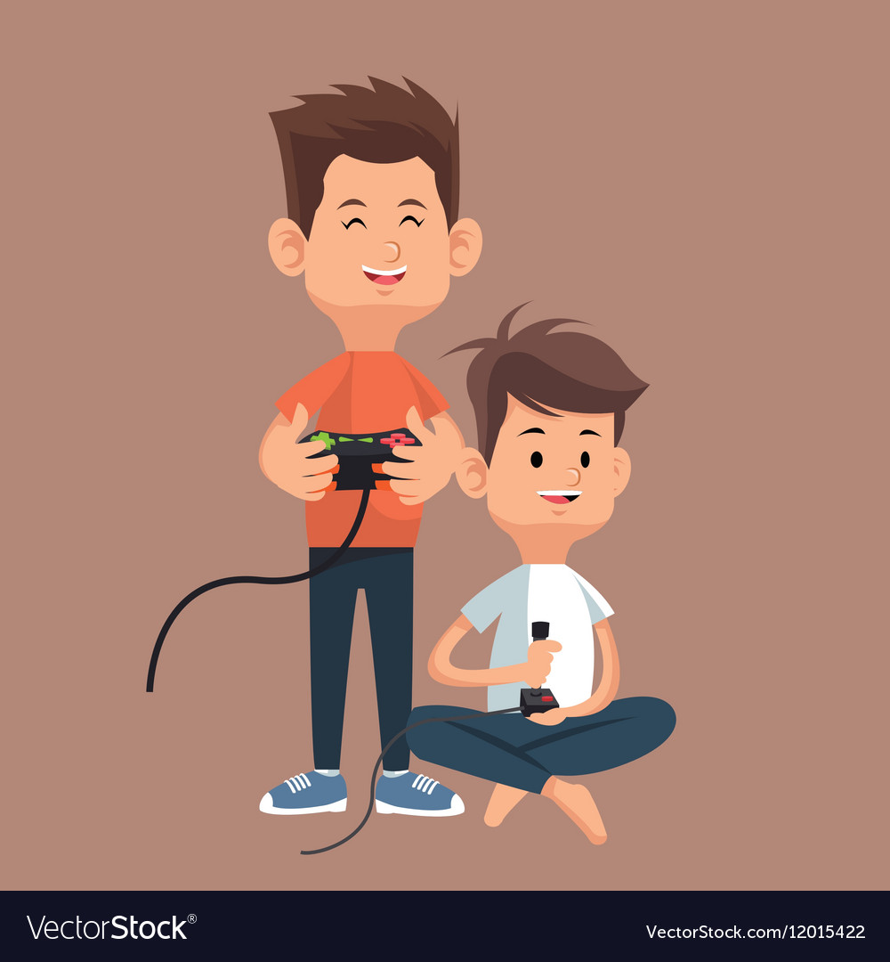 Boys gamers with controller console and joystick Vector Image