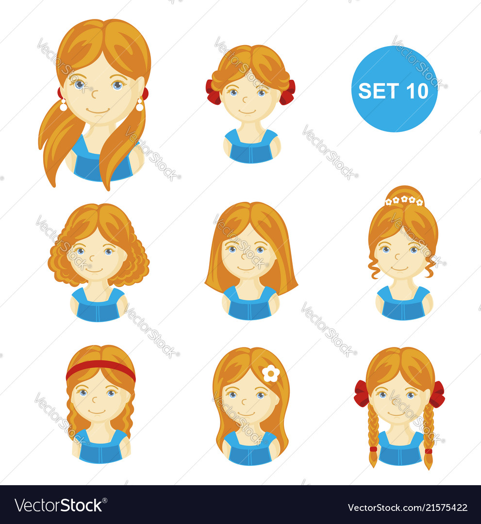 Cute Ginger Little Girls With Various Hair Style Vector Image
