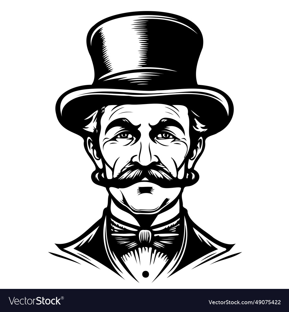 Gentleman with a mustache and top hat sketch Vector Image