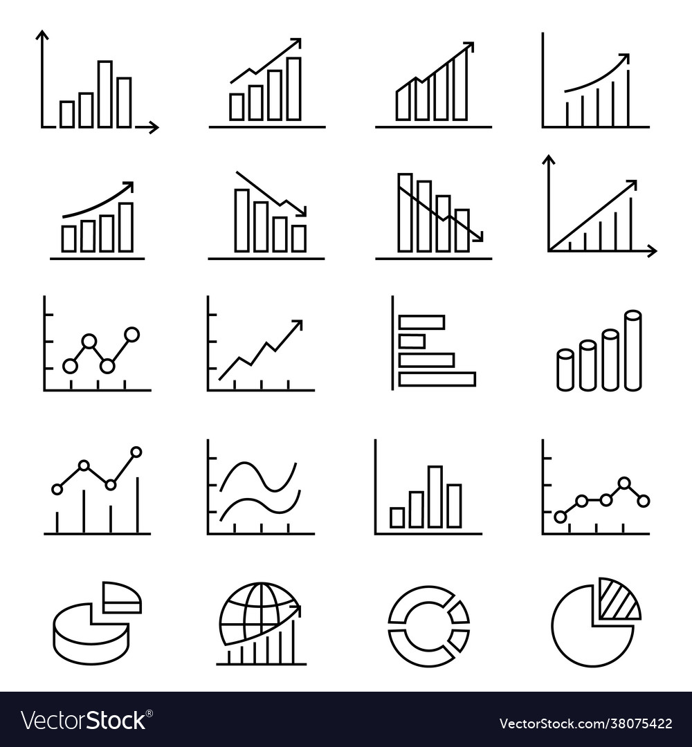 Graphs and charts thin line icons set data vector image Graphs and charts thin line icons set data