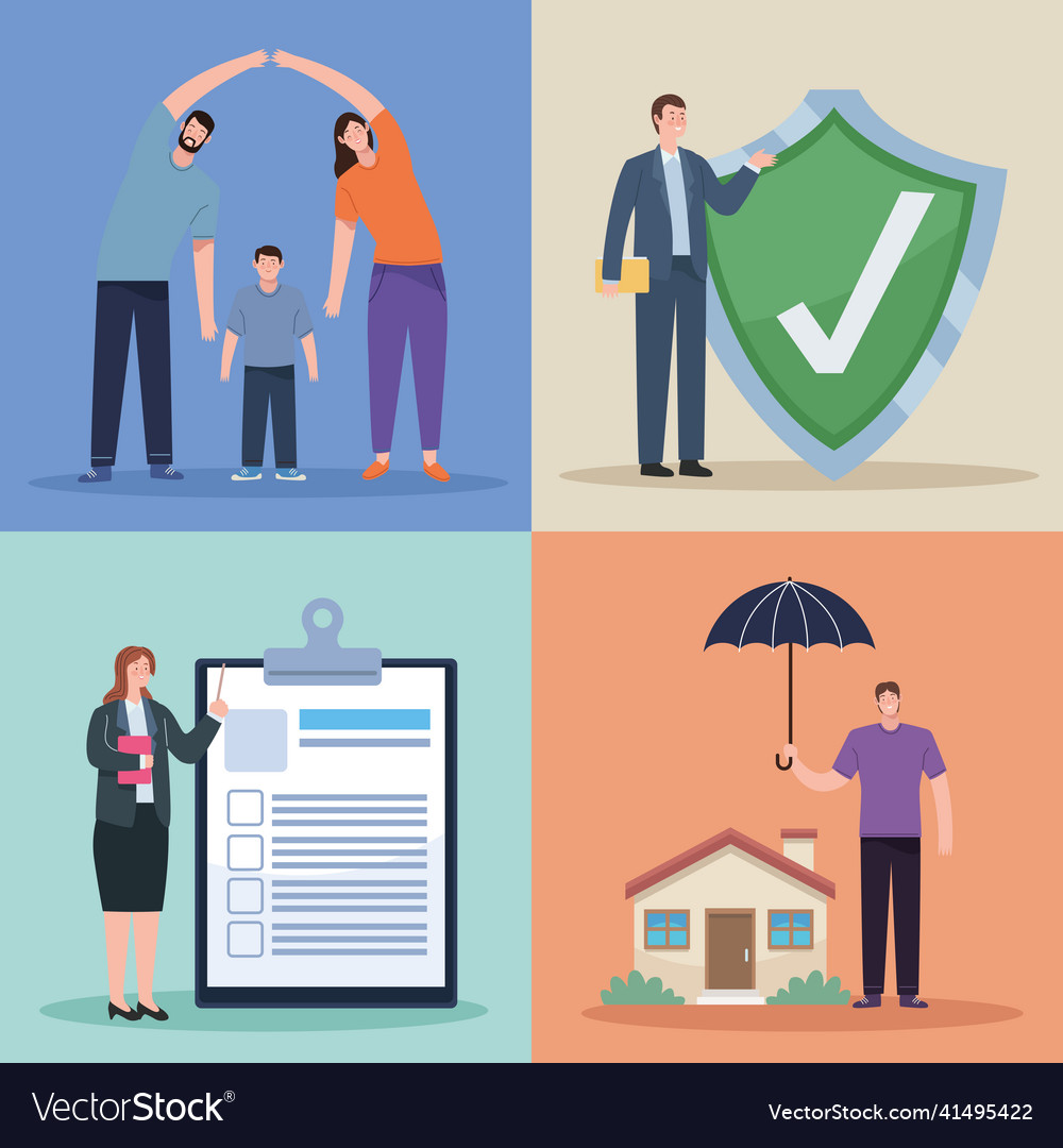 Insurance service four items Royalty Free Vector Image