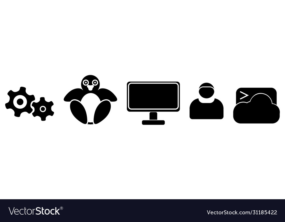 Linux system flat icons simple style vector image Linux system flat icons simple style