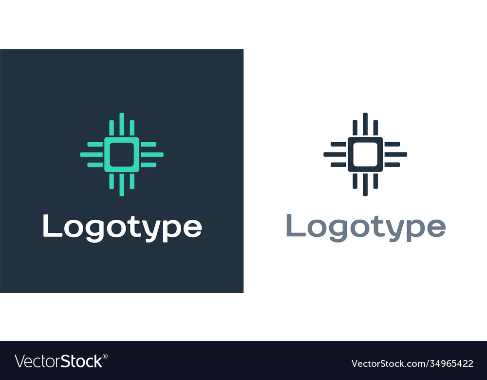Logotyp Computerprozessor mit Mikroschaltungen cpu vector image Logotyp Computerprozessor mit Mikroschaltungen cpu