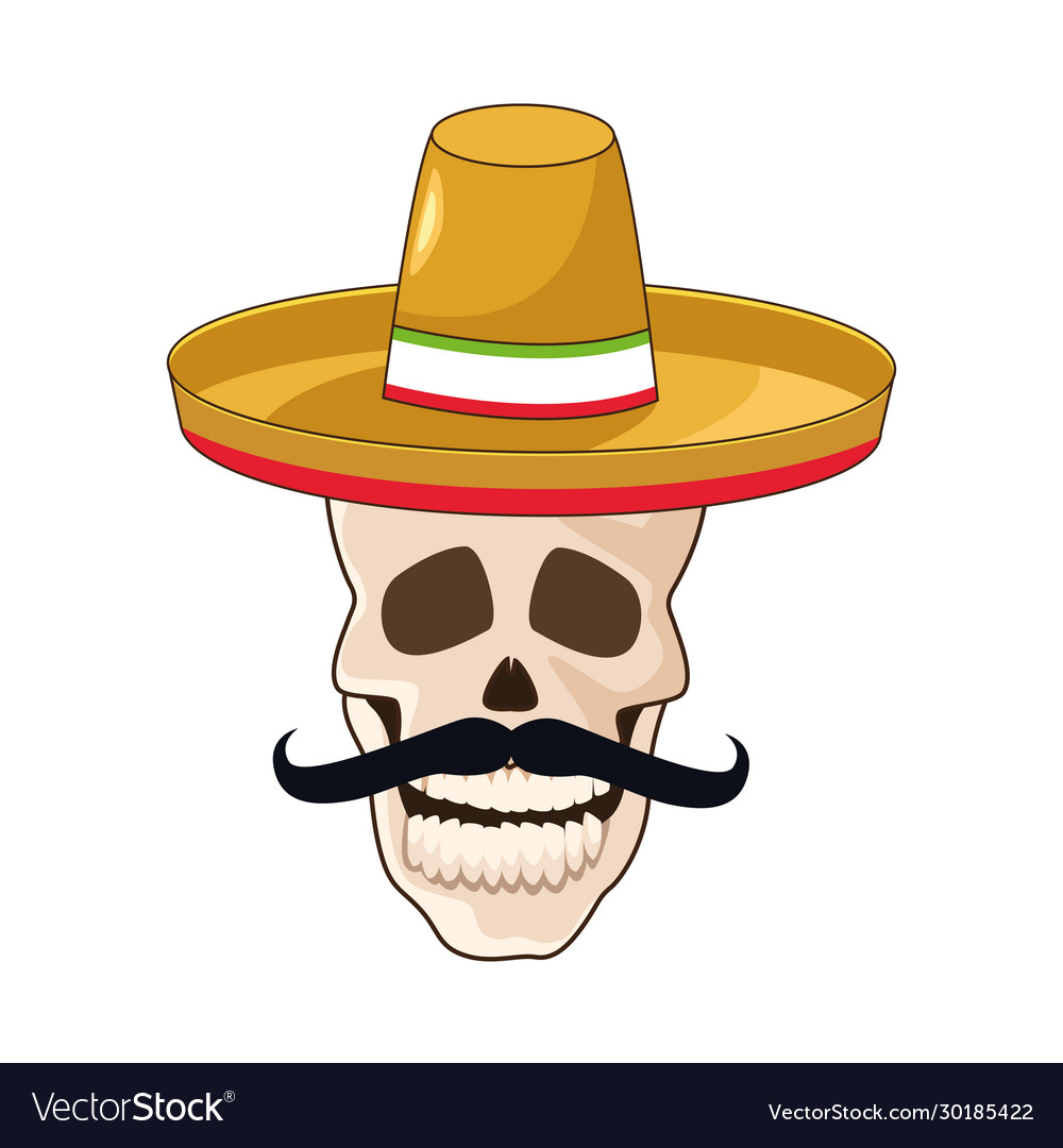 Skull with mustache and mexican hat