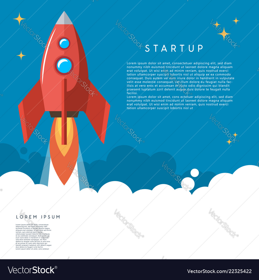 Startup rocket launch in cartoon style Royalty Free Vector