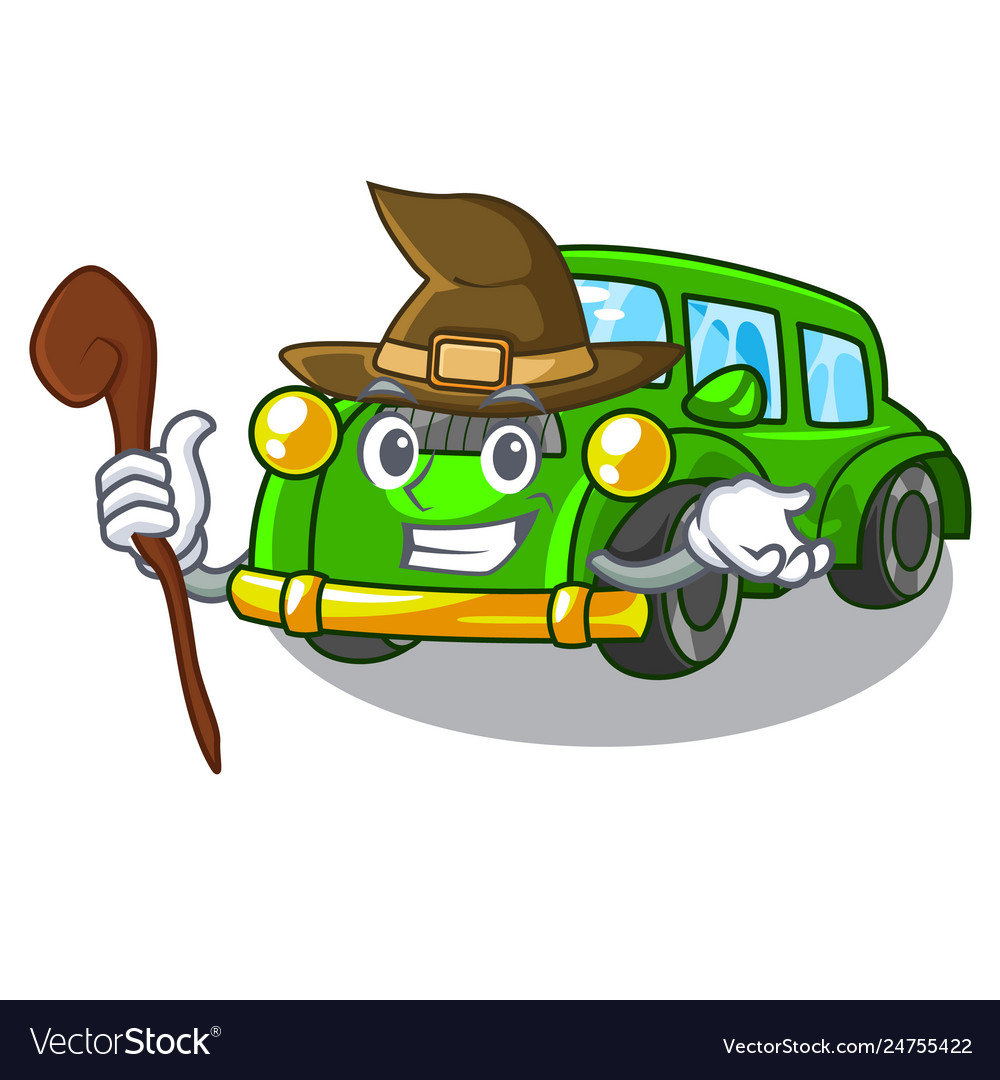 Witch classic car in shape mascot