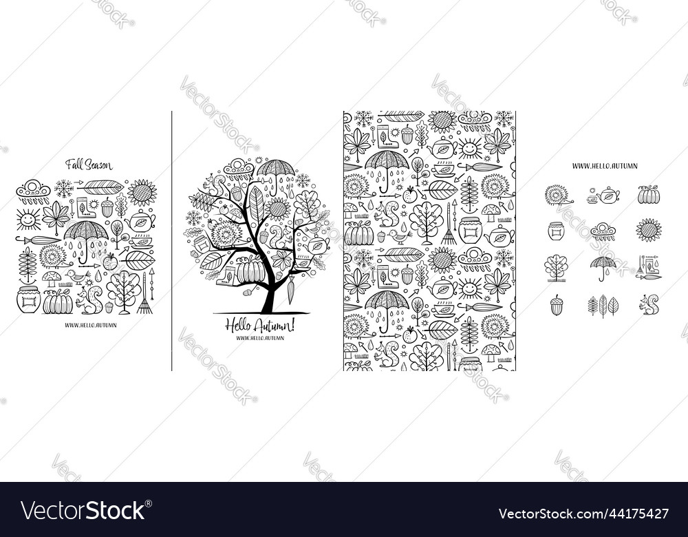 autumn-fall-season-frame-pattern-tree-set-vector-image