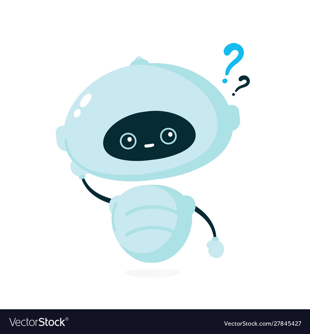 Cute smiling robot bot with question mark vector image Cute smiling robot bot with question mark