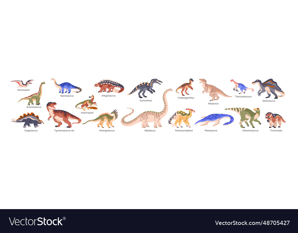 Dinosaurs set tyrannosaurus triceratops Royalty Free Vector