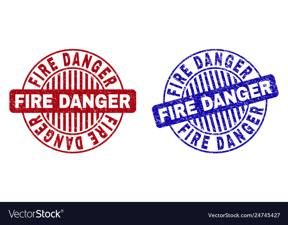 Grunge fire danger textured round stamps