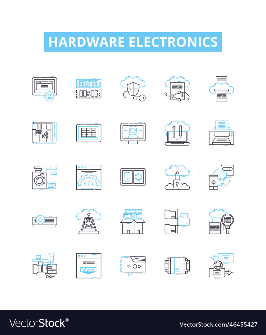 Hardware electronics line icons set
