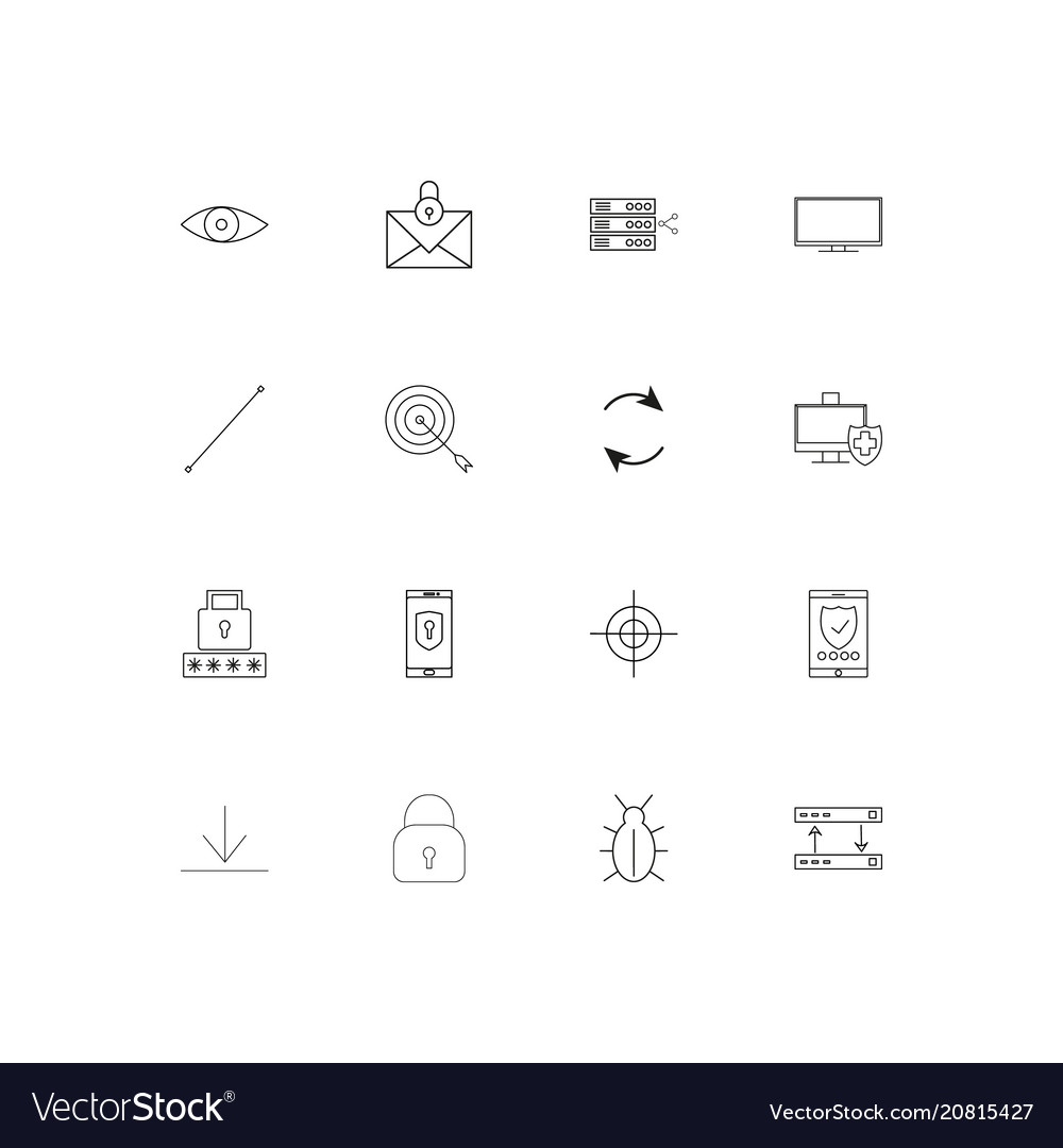 Internet security linear thin icons set outlined