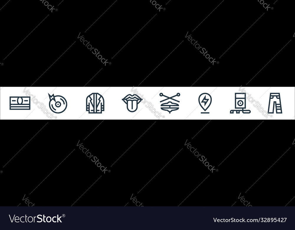 Rock and roll line icons linear set quality