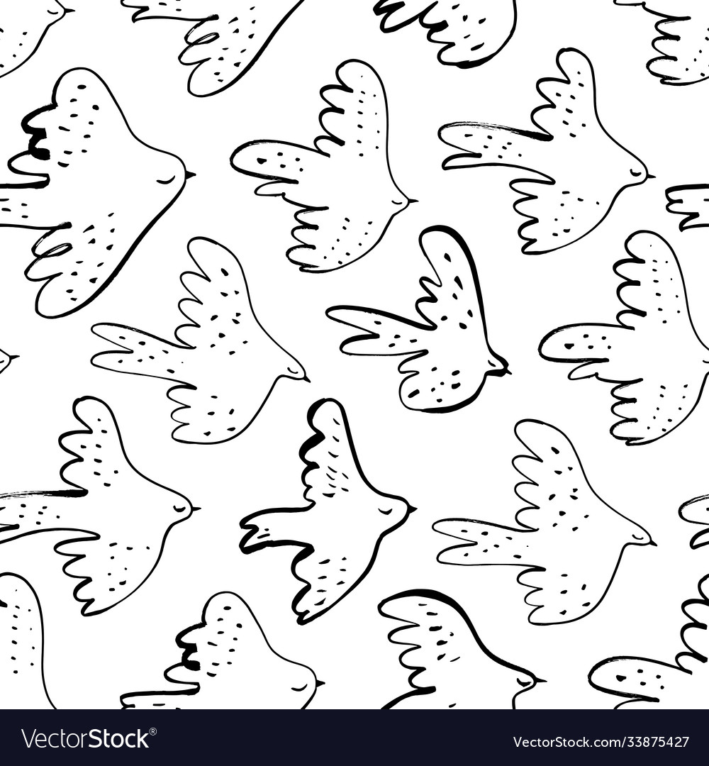 Seamless doodle pattern with black birds Vector Image