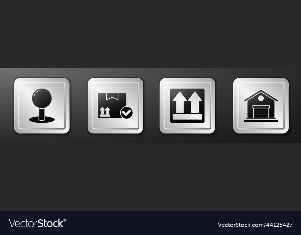 Set push pin package box with check mark vector image Set push pin package box with check mark