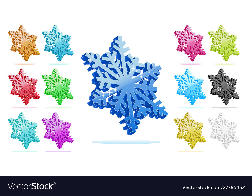 3d colorful snowflakes collection isolated