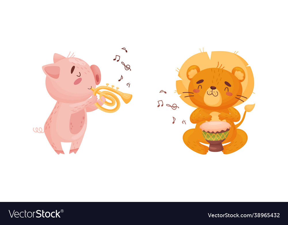 Adorable animals playing musical instruments set Vector Image