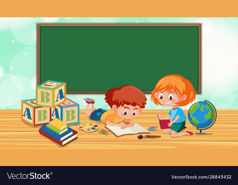 Border template with boy and girl reading book Vector Image