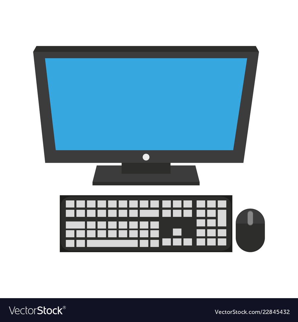 Desk computer isolated vector image Desk computer isolated