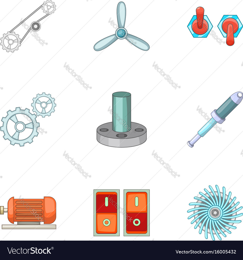 Engine parts icons set cartoon style vector image