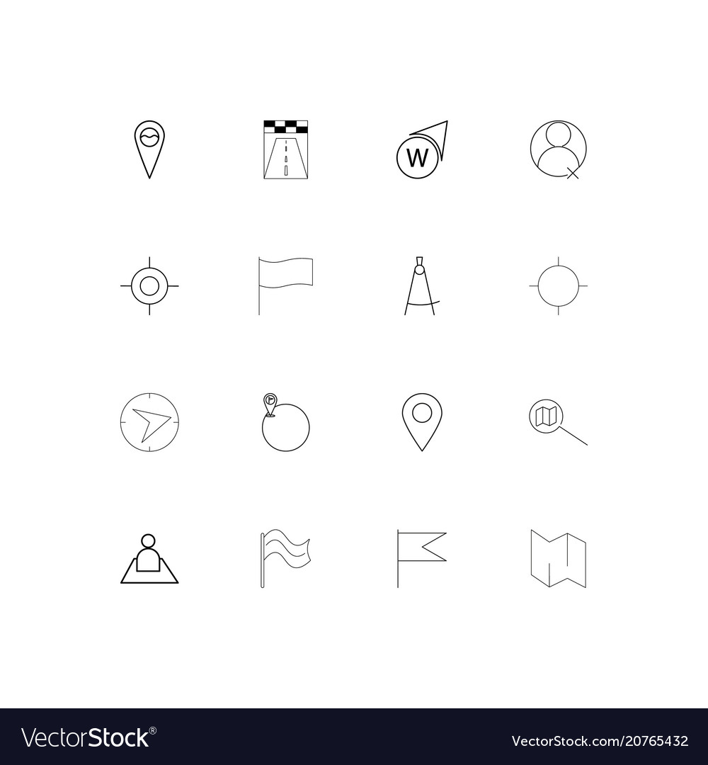 Maps and navigation linear thin icons set