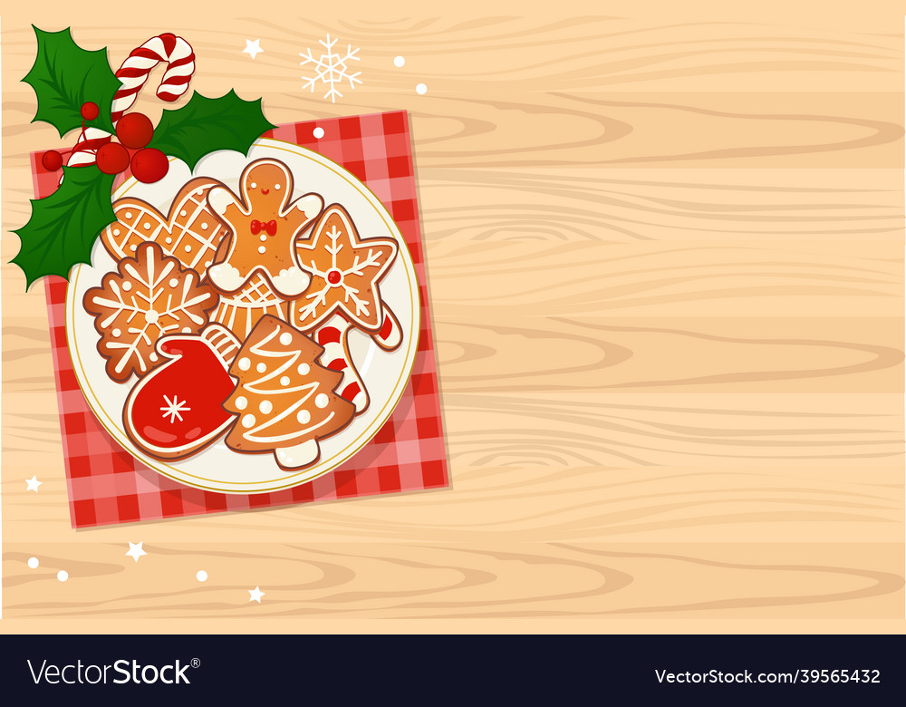 Plate with gingerbread christmas cookies vector image Plate with gingerbread christmas cookies