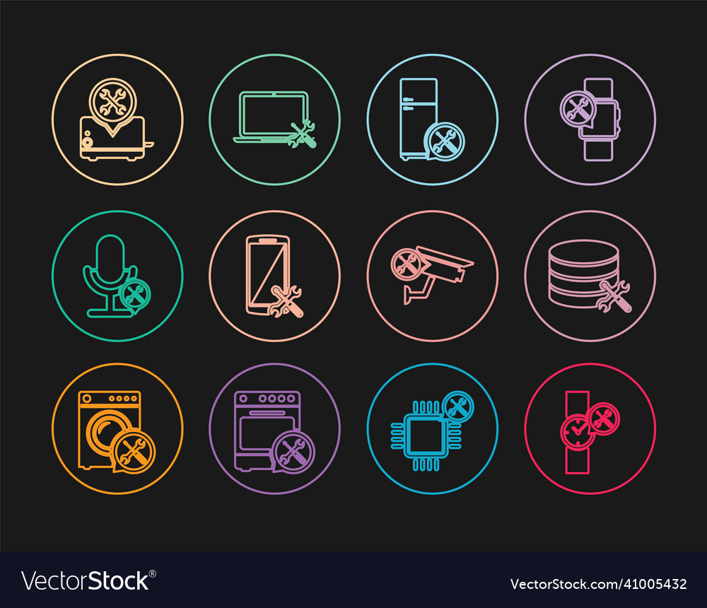 Set line wrist watch service database server vector image Set line wrist watch service database server